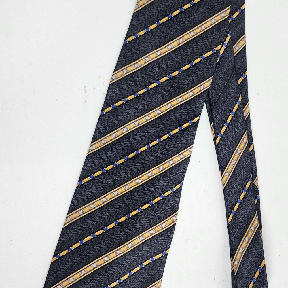 Faberge‎ Navy Tie with Gold and Royal Blue Stripe Detailing